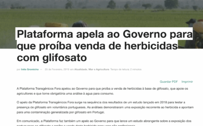 AMBIENTE MAGAZINE: Plataforma apela ao Governo para que proíba venda de herbicidas com glifosato
