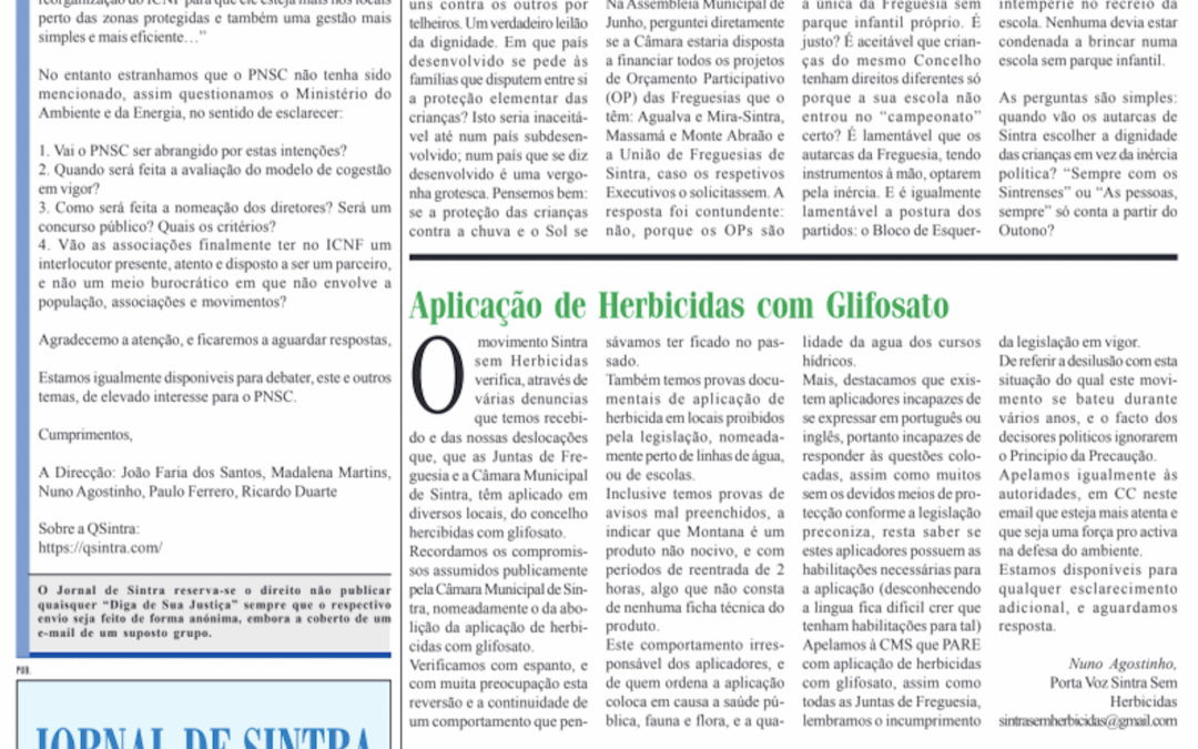 JORNAL DE SINTRA: Aplicação de Herbicidas com Glifosato